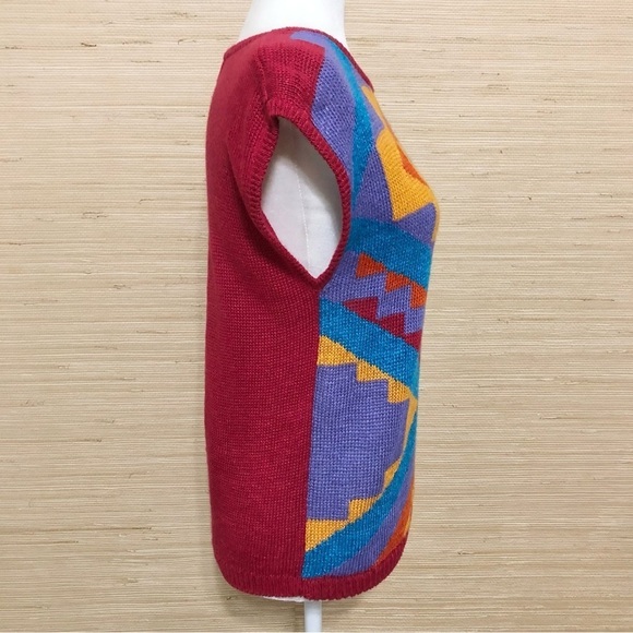 Renee Tener for Jeanne Pierre Multicolor Abstract Knit Linen Blend Sweater Vest - Picture 4 of 6